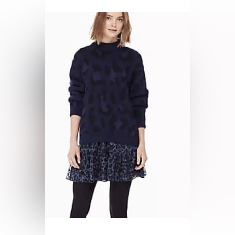 Kate Spade Blue Black Leopard Sweater Sz L